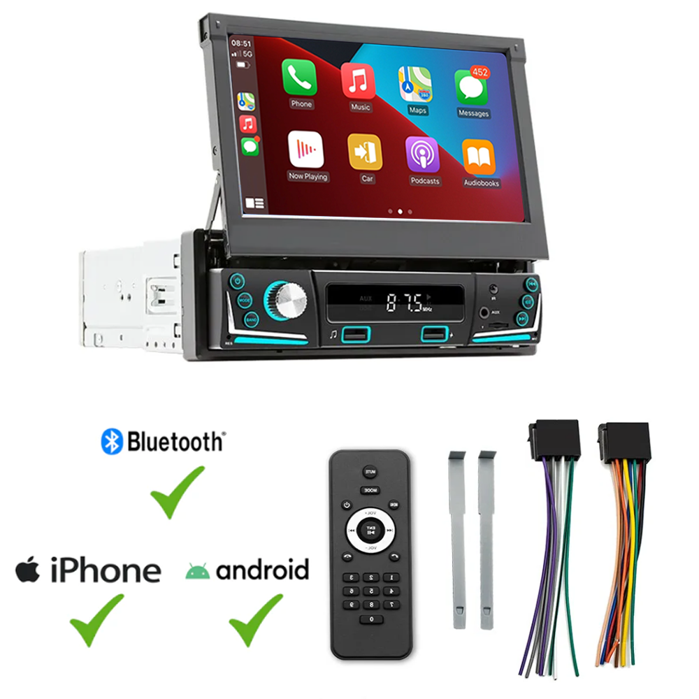 Système CarPlay 1 DIN dépliable | Universel | Compatible CarPlay & Android Auto